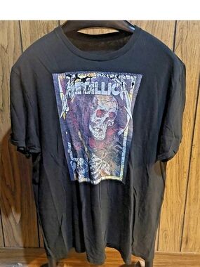 Black Metallica Graphic Skull Tee Grim Reaper Transfer No Tag Large
